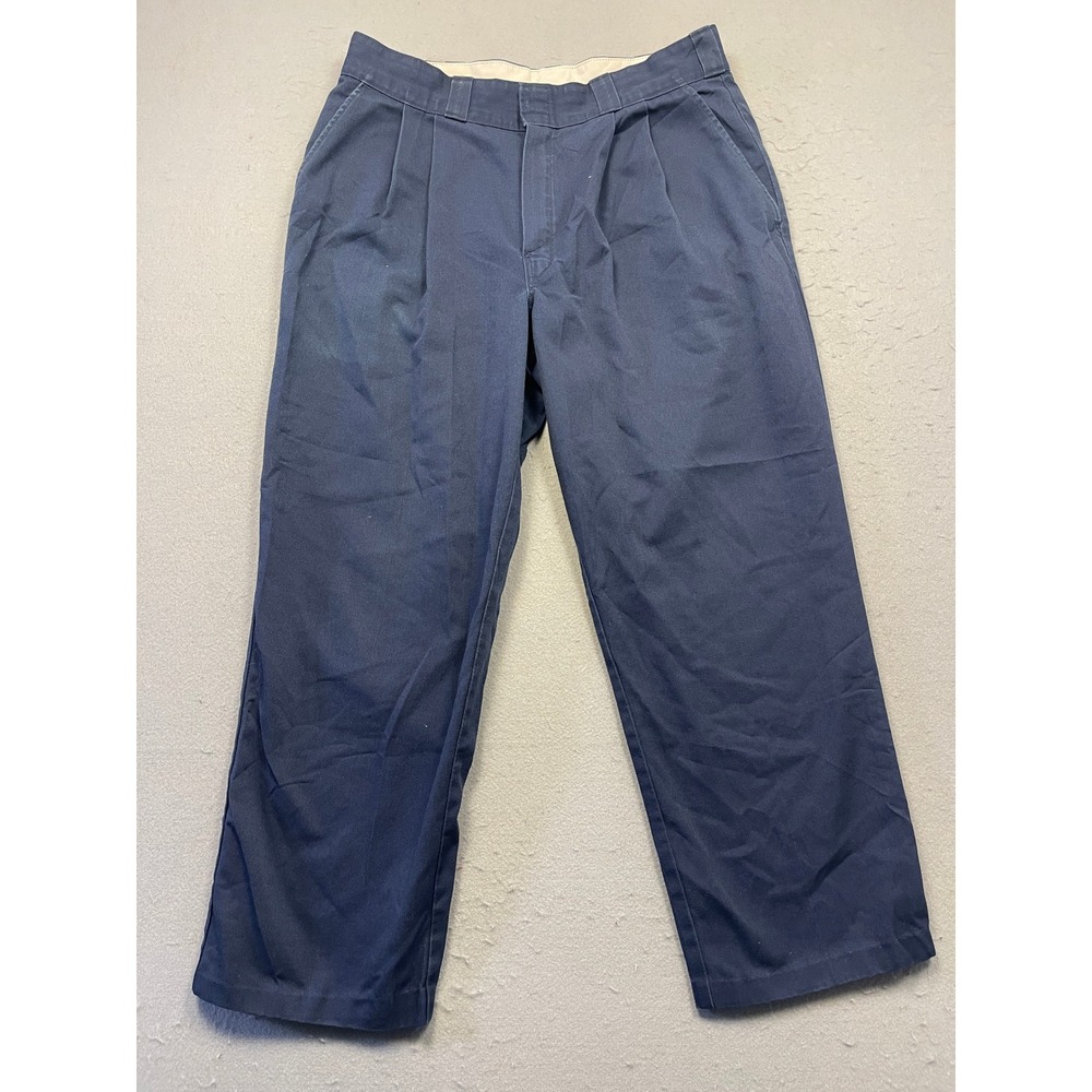 Dickies Pleated Work Pants Cotton Blend Navy Blue 34x27 Mens